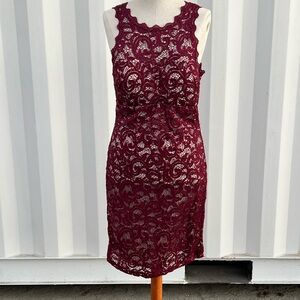 Sequin Hearts Red Wine Off Shoulder Lace Sheath Dress with Sequence Size 11 NWT